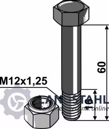 Schraube mit Sicherungsmutter - M12x1,25 - 10.9